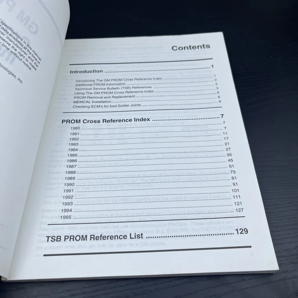 Snap-On GM PROM Cross Reference Index Manual MT2500-2988 Scanner Guide
